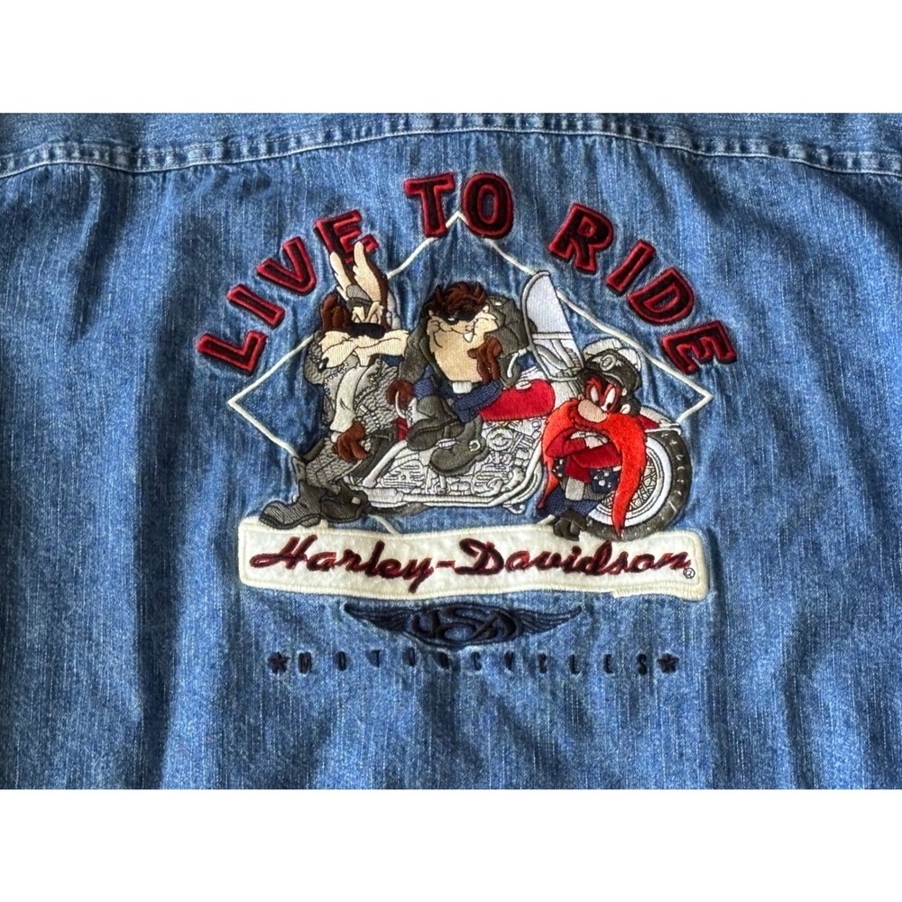 Vintage 2000 Harley Davidson Looney Tunes Denim Shirt Bugs Bunny Taz M Y2K